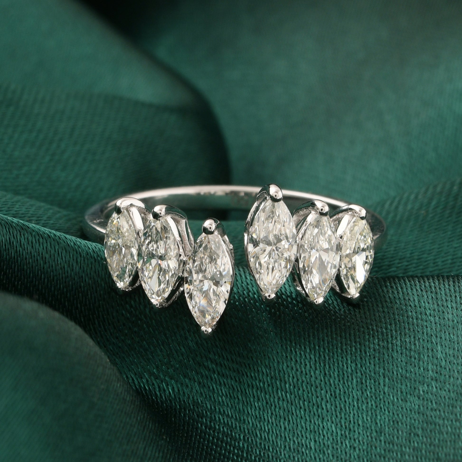 Marquise Cut Natural Diamond Open Cuff Ring in Fine Gold