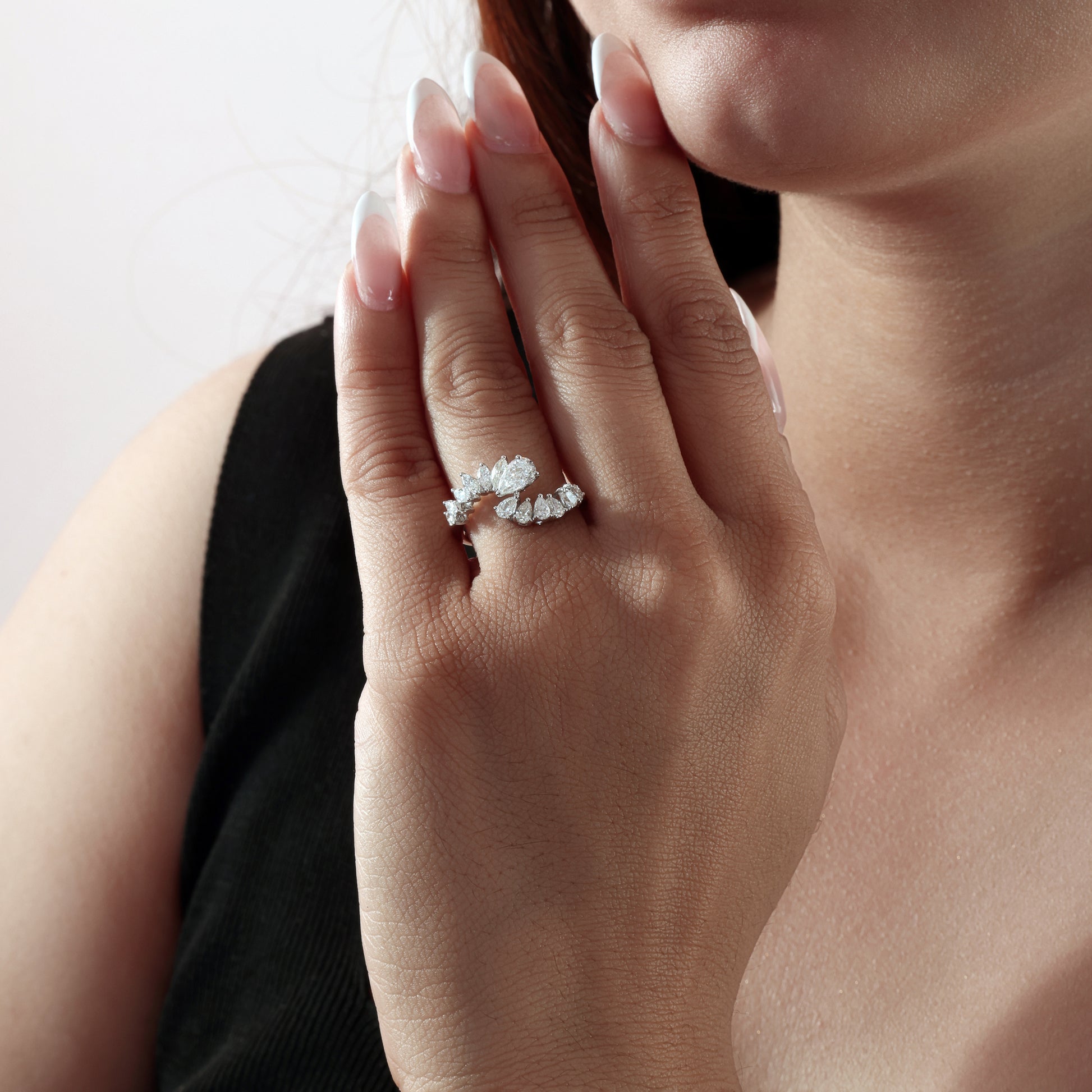 Handcrafted Marquise Pear Cut Natural Diamond Wrap Ring