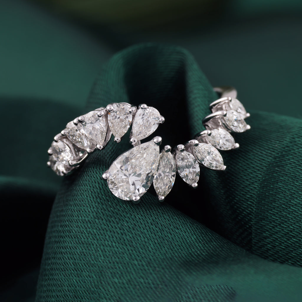 Handcrafted Marquise Pear Cut Natural Diamond Wrap Ring