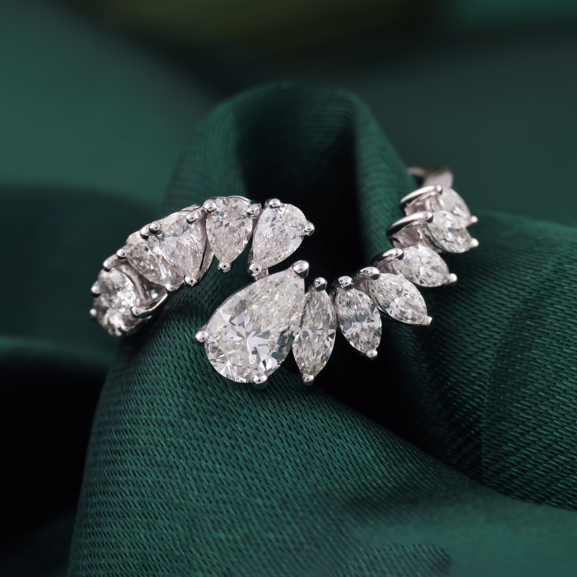Handcrafted Marquise Pear Cut Natural Diamond Wrap Ring