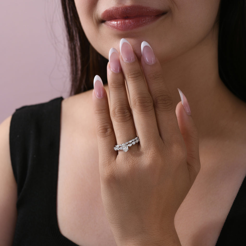 Oval Cut Diamond Engagement Ring with Diamond Accent Band