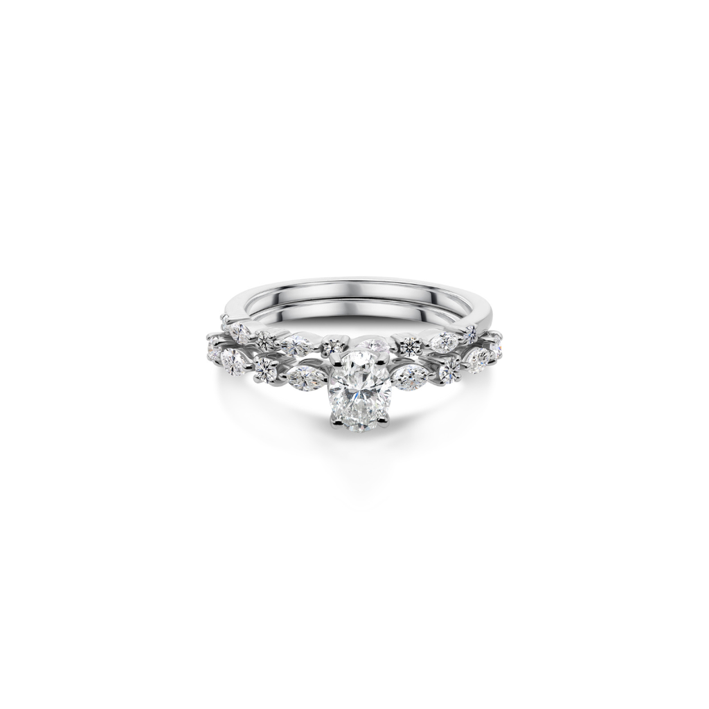Oval Cut Diamond Engagement Ring with Diamond Accent Band