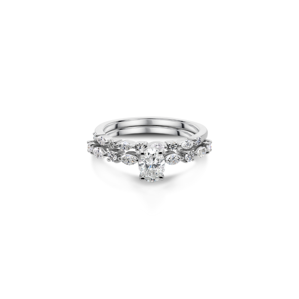 Oval Cut Diamond Engagement Ring with Diamond Accent Band