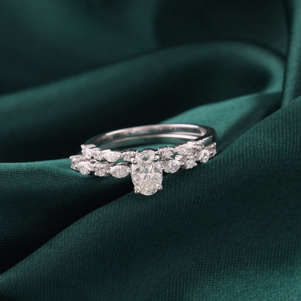 Oval Cut Diamond Engagement Ring with Diamond Accent Band