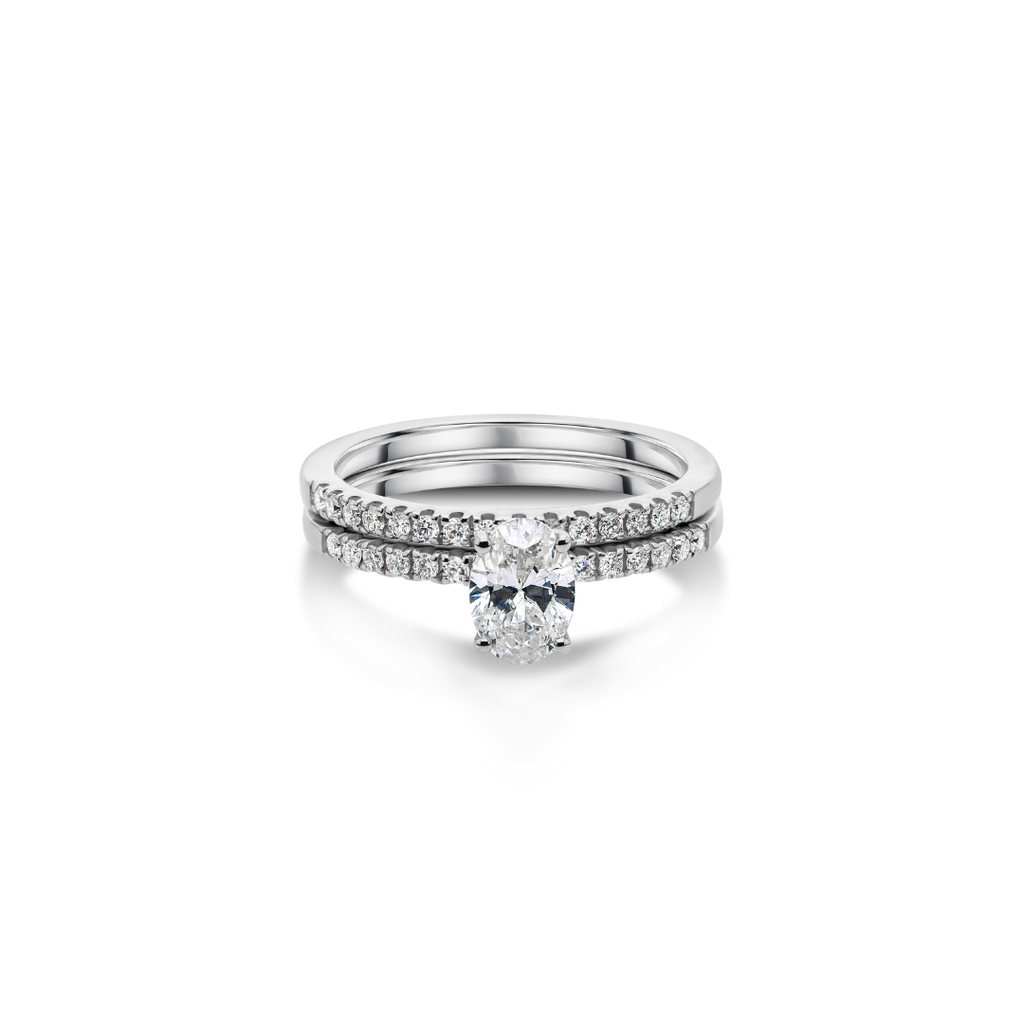 Oval Solitaire Diamond Engagement Ring with Micro Pave Band