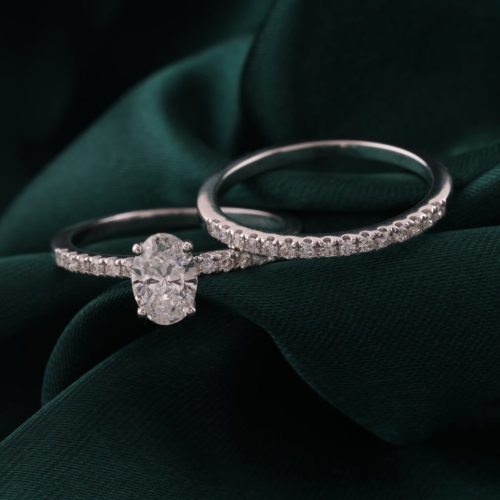 Oval Solitaire Diamond Engagement Ring with Micro Pave Band