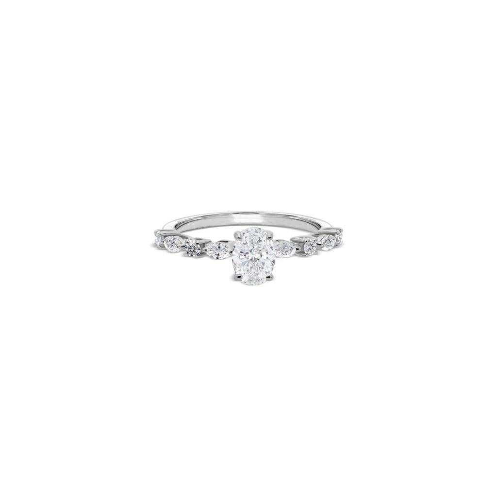 Delicate Oval Natural Diamond Solitaire Engagement Ring in Fine Gold
