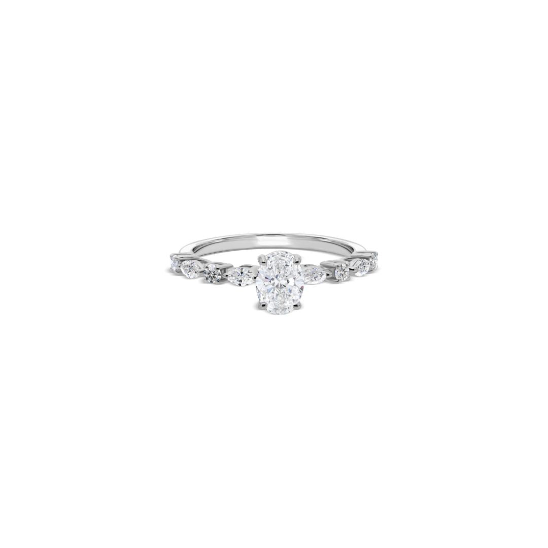Delicate Oval Natural Diamond Solitaire Engagement Ring in Fine Gold