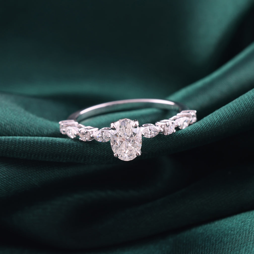 Delicate Oval Natural Diamond Solitaire Engagement Ring in Fine Gold