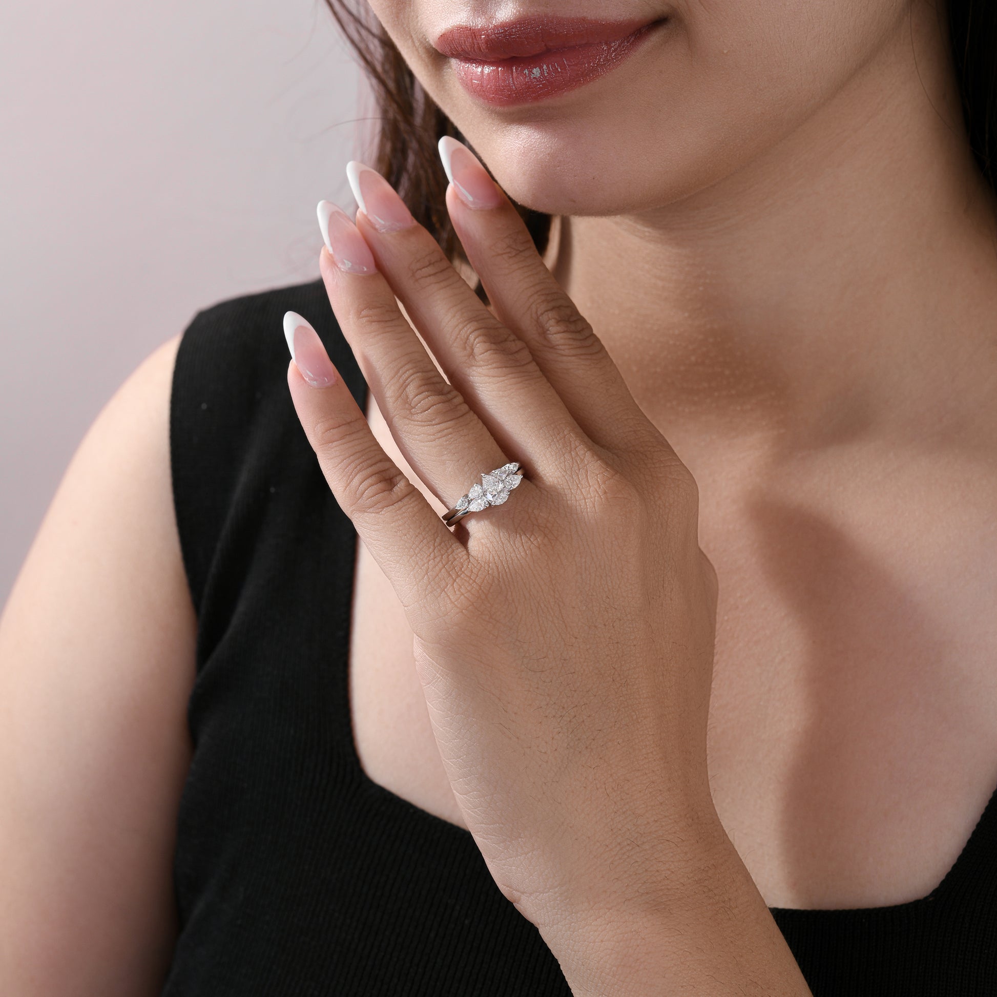 Timeless Pear Shaped SI Clarity HI Color Natural Diamond Ring Set