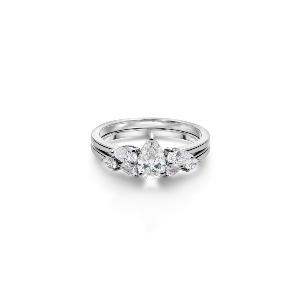Timeless Pear Shaped SI Clarity HI Color Natural Diamond Ring Set