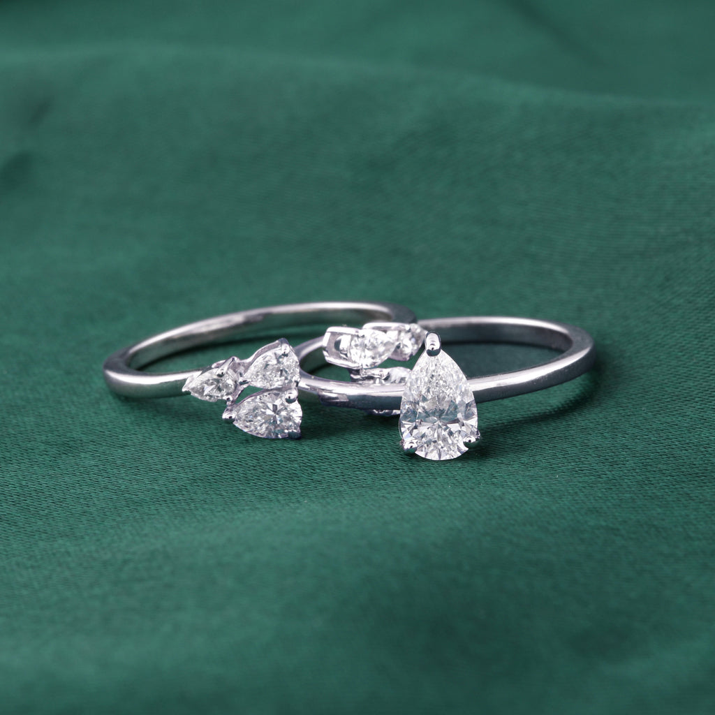 Timeless Pear Shaped SI Clarity HI Color Natural Diamond Ring Set