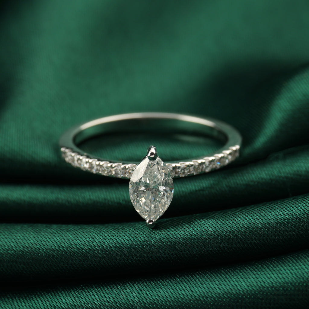Marquise Shaped Natural Diamond Centerpiece Engagement Ring