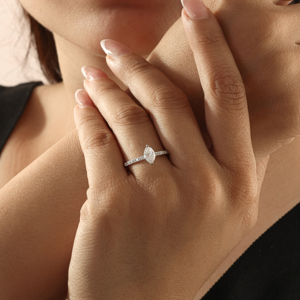 Marquise Shaped Natural Diamond Centerpiece Engagement Ring