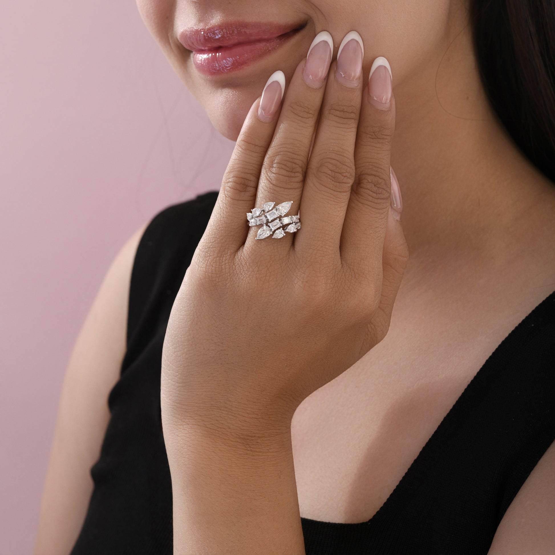 Natural Multi Shaped Diamond Wrap Ring in Fine Gold