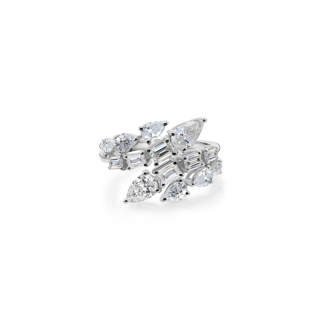 Natural Multi Shaped Diamond Wrap Ring in Fine Gold