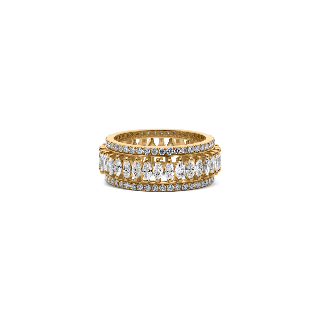 Statement Full Eternity Marquise Diamond Wide Band Ring in Fine Gold