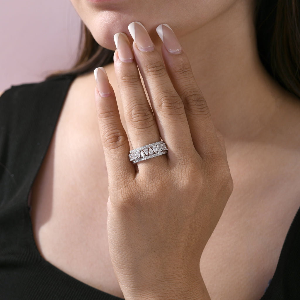 Pear Cut Natural Diamond Crown Eternity Ring Set in Fine Gold