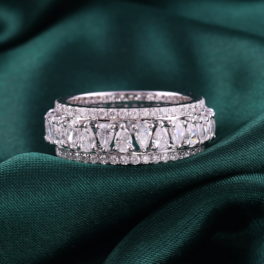 Pear Cut Natural Diamond Crown Eternity Ring Set in Fine Gold