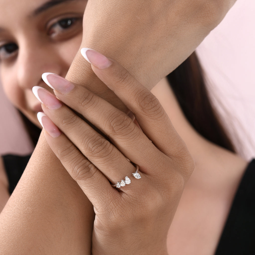 Delicate Marquise Pear Cut Diamond Open Cuff Ring