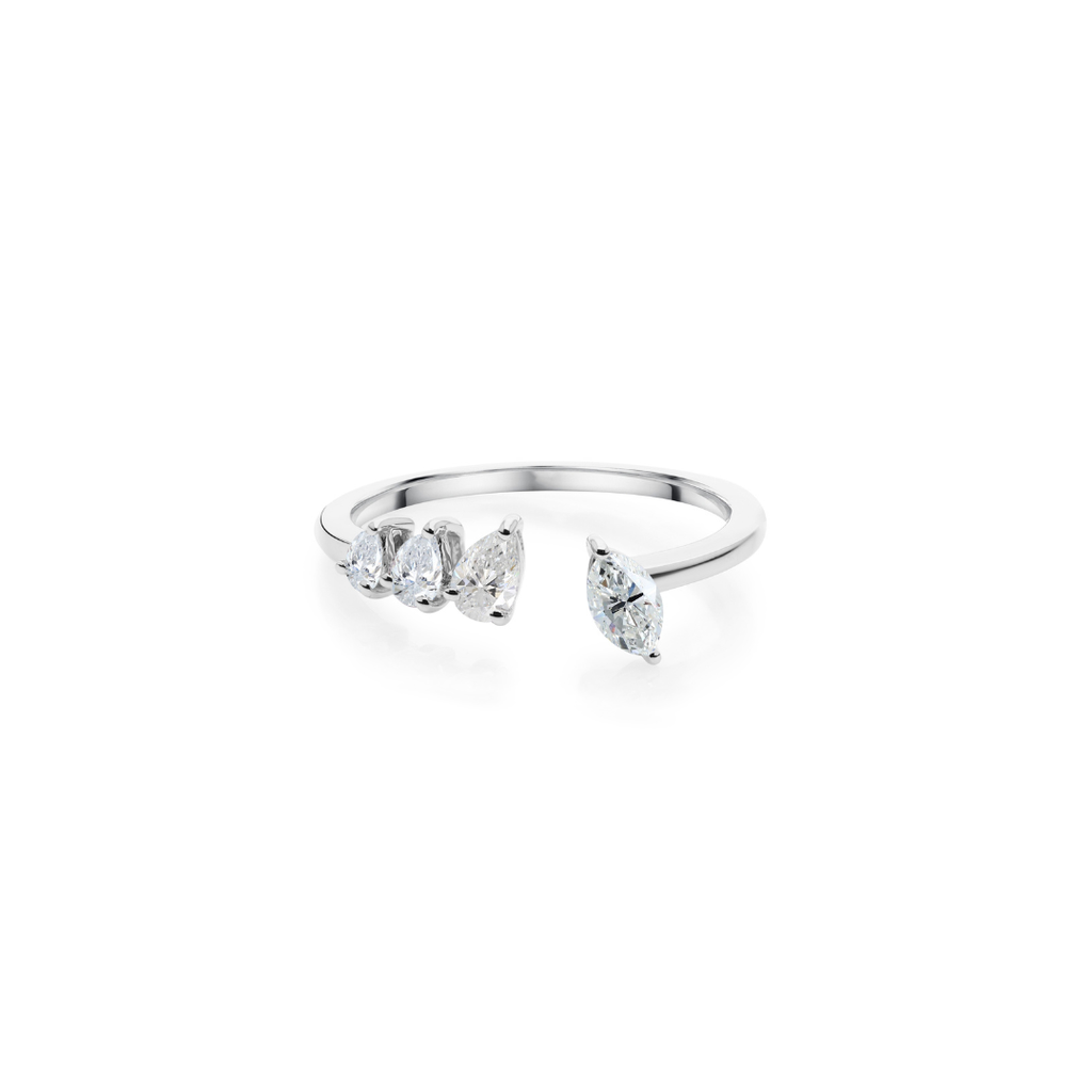 Delicate Marquise Pear Cut Diamond Open Cuff Ring