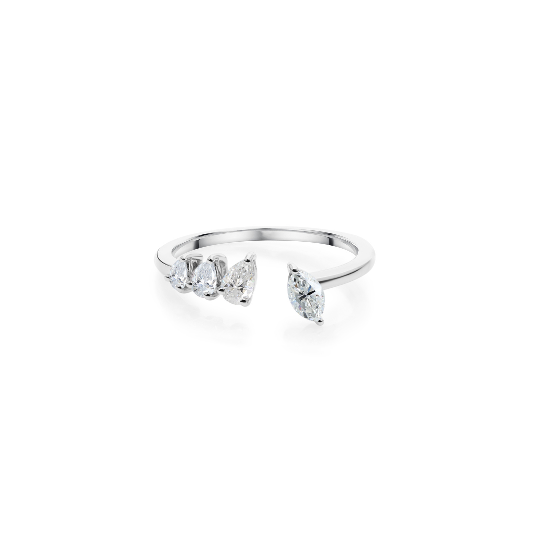 Delicate Marquise Pear Cut Diamond Open Cuff Ring
