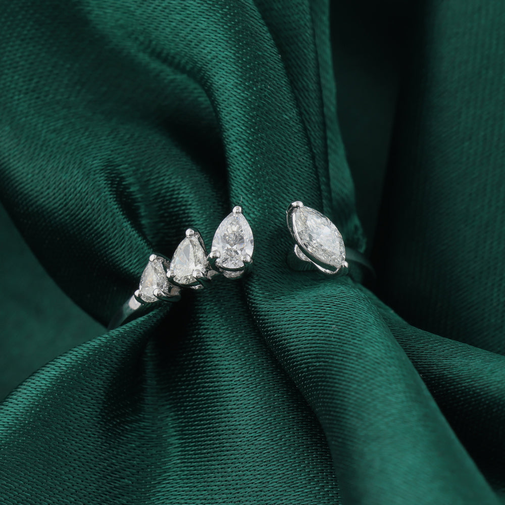 Delicate Marquise Pear Cut Diamond Open Cuff Ring for everyday style