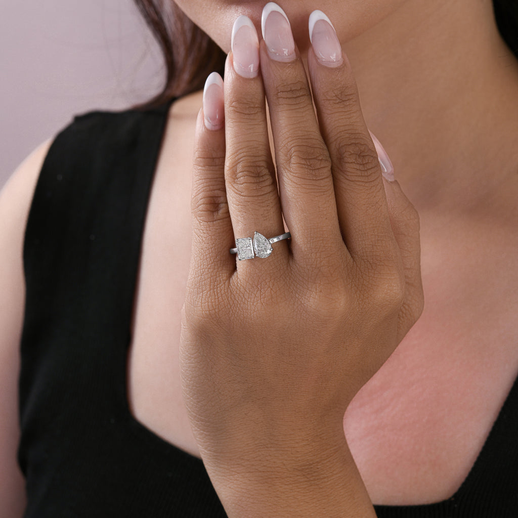 Diamond Engagement Ring with Pear Radiant Cut Stones in Fine Gold