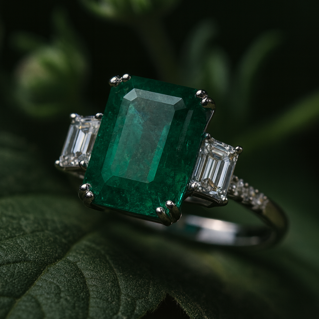Certified Natural Zambian Emerald Diamond Handmade Ring in Fine Gold