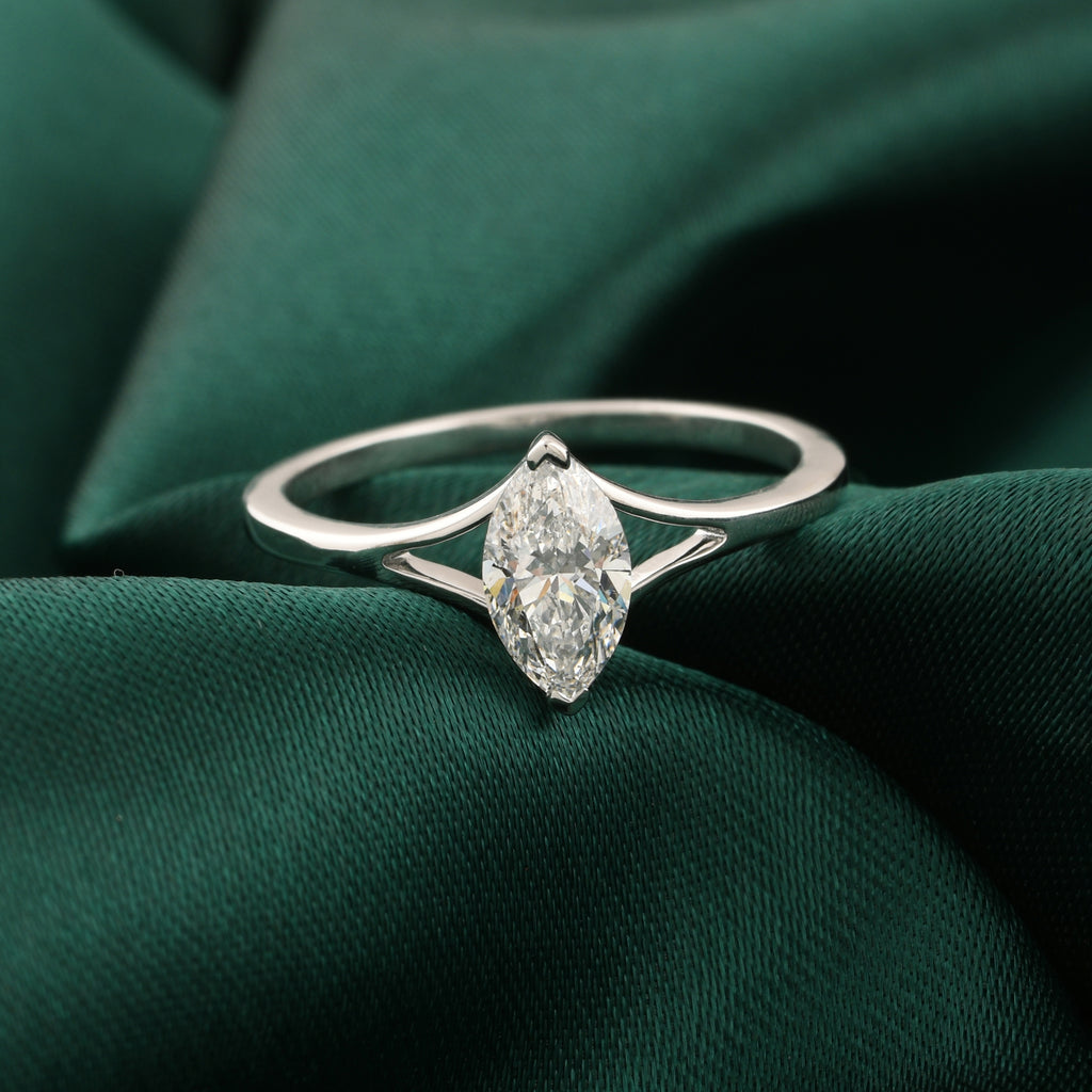 Minimalist Marquise Cut Natural Diamond Solitaire Engagement Ring