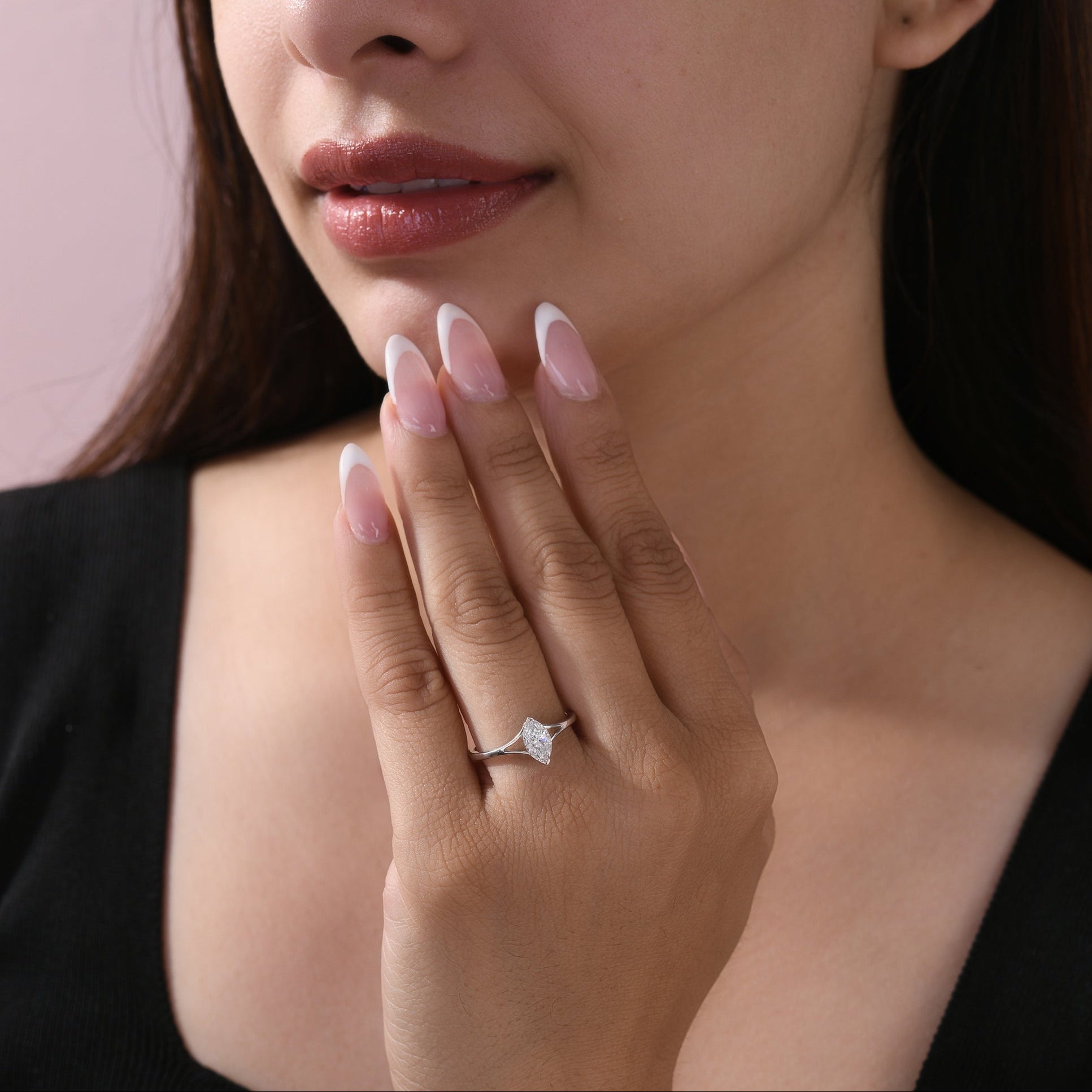 Minimalist Marquise Cut Natural Diamond Solitaire Engagement Ring