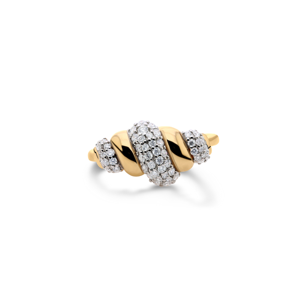 Unique Twist Design Pave Diamond Ring in Fine Gold