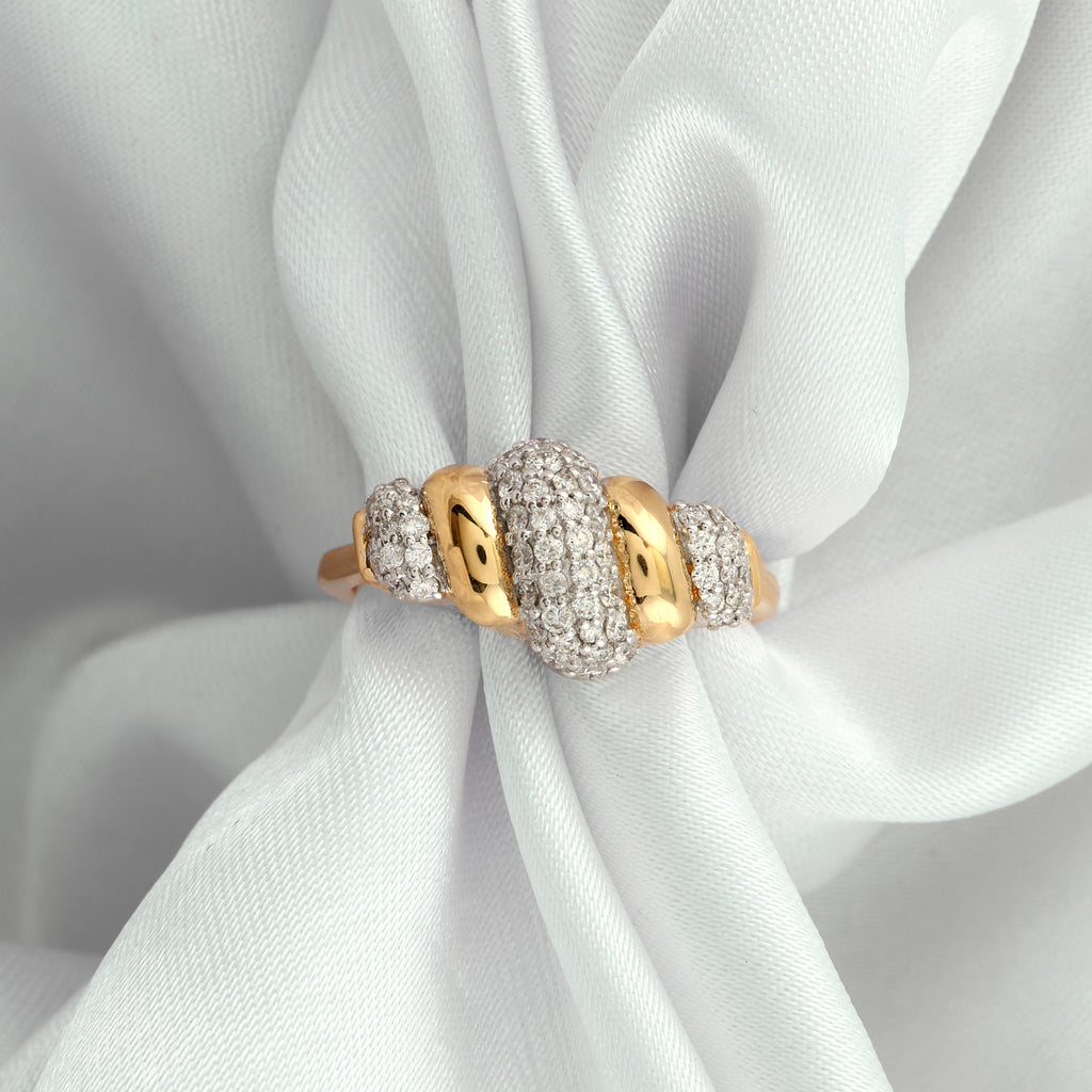 Unique Twist Design Pave Diamond Ring in Fine Gold