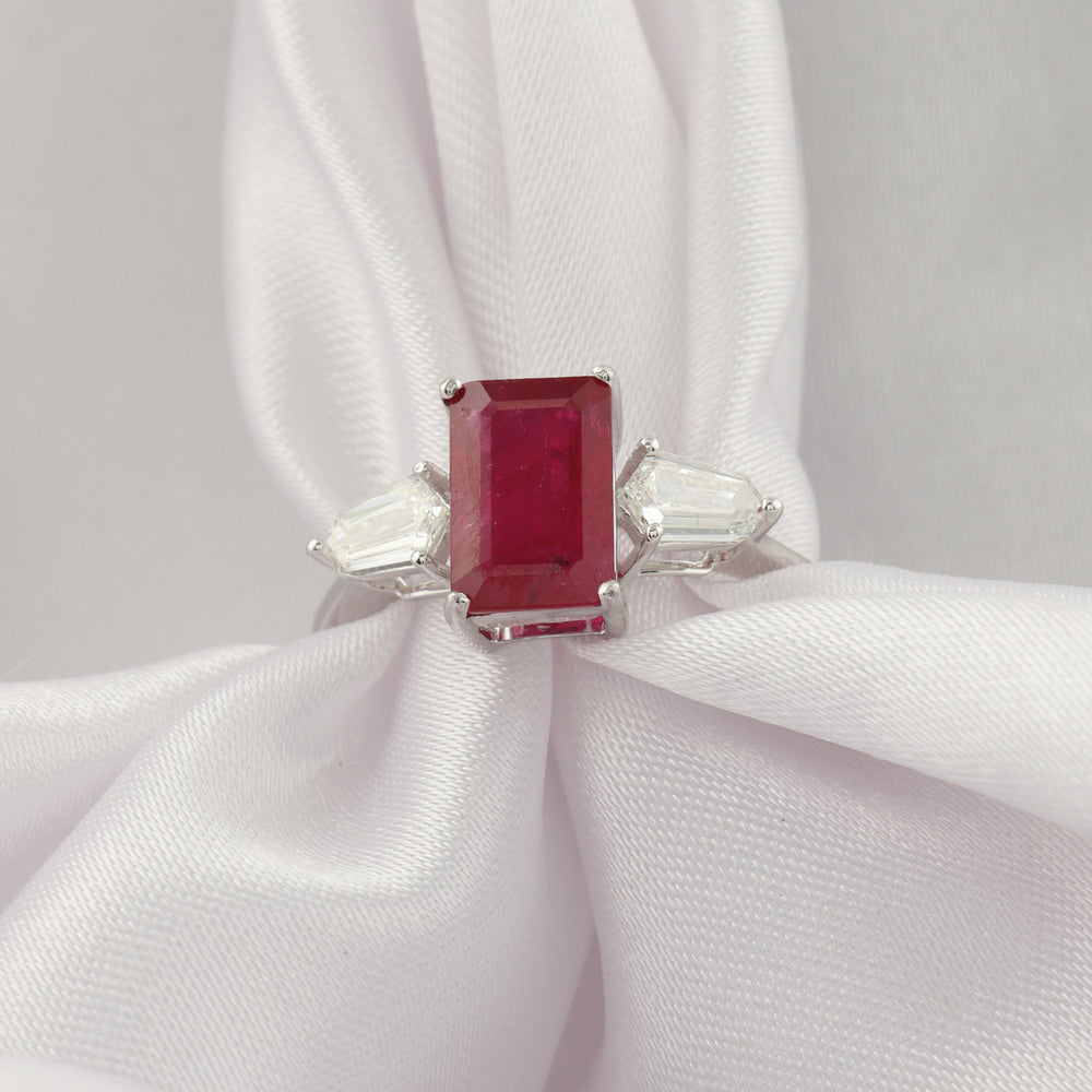 Classic Natural Ruby Gemstone Diamond Anniversary Ring featuring handcrafted ruby and natural diamond design