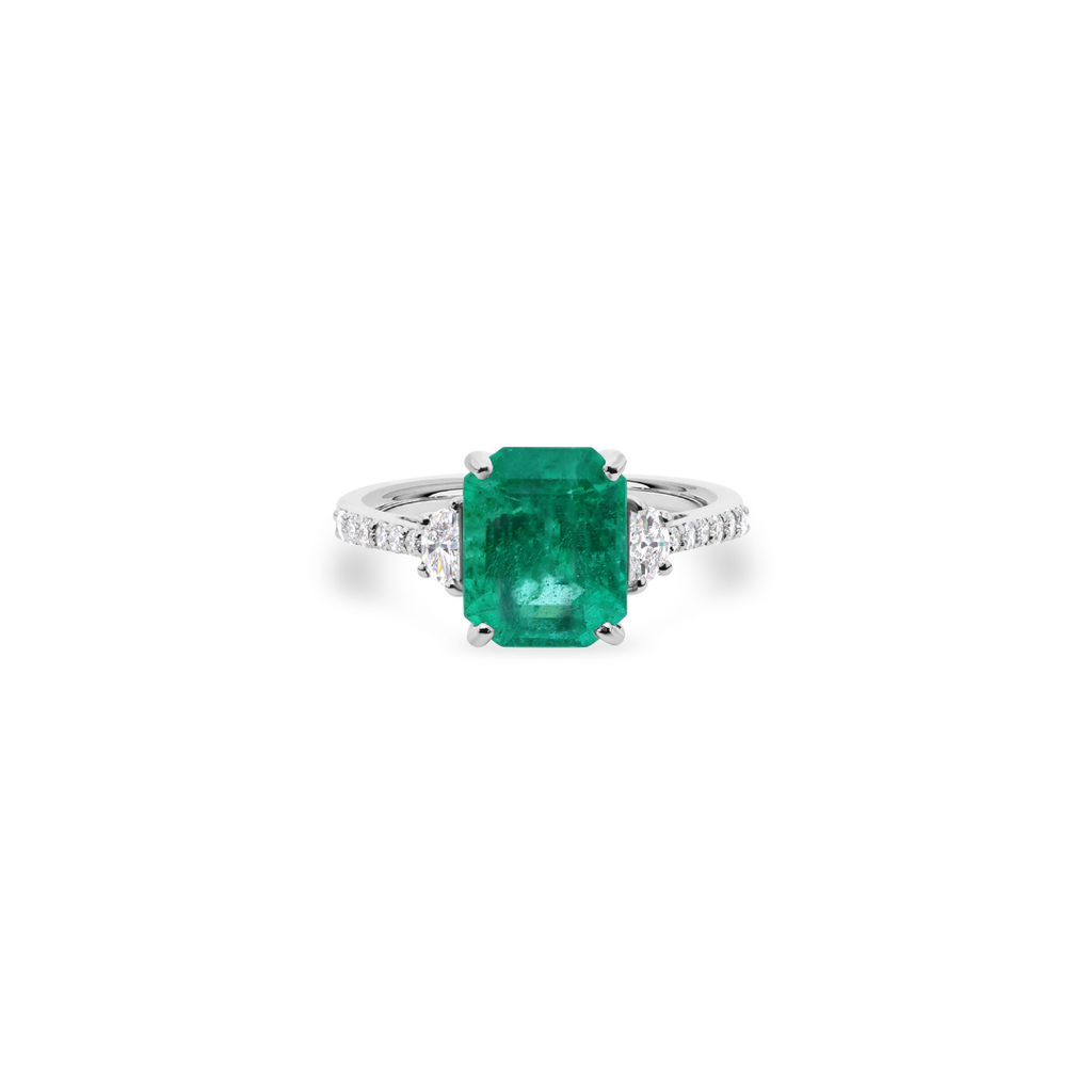 Zambian Natural Emerald Pave Diamond Engagement Ring