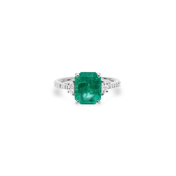 Zambian Natural Emerald Pave Diamond Engagement Ring
