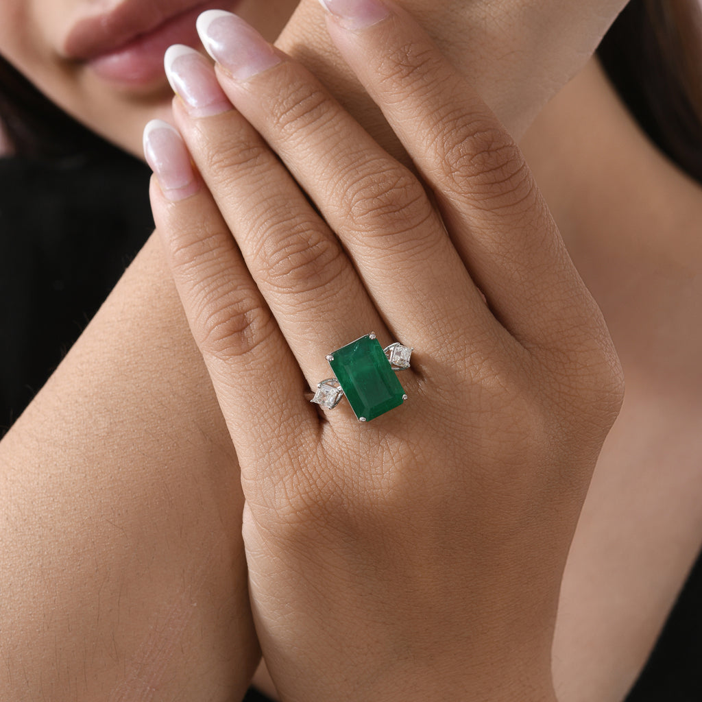 Statement Zambian Emerald Fine Gold Ring with Diamond Accents