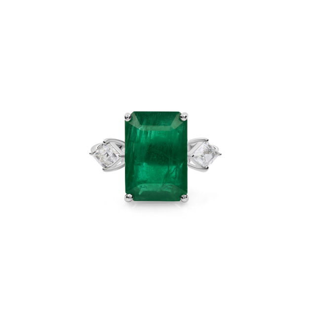 Statement Zambian Emerald Fine Gold Ring with Diamond Accents