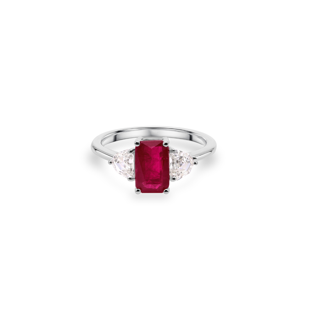 Octagon Cut Ruby Gemstone Ring with Natural Diamond Accents