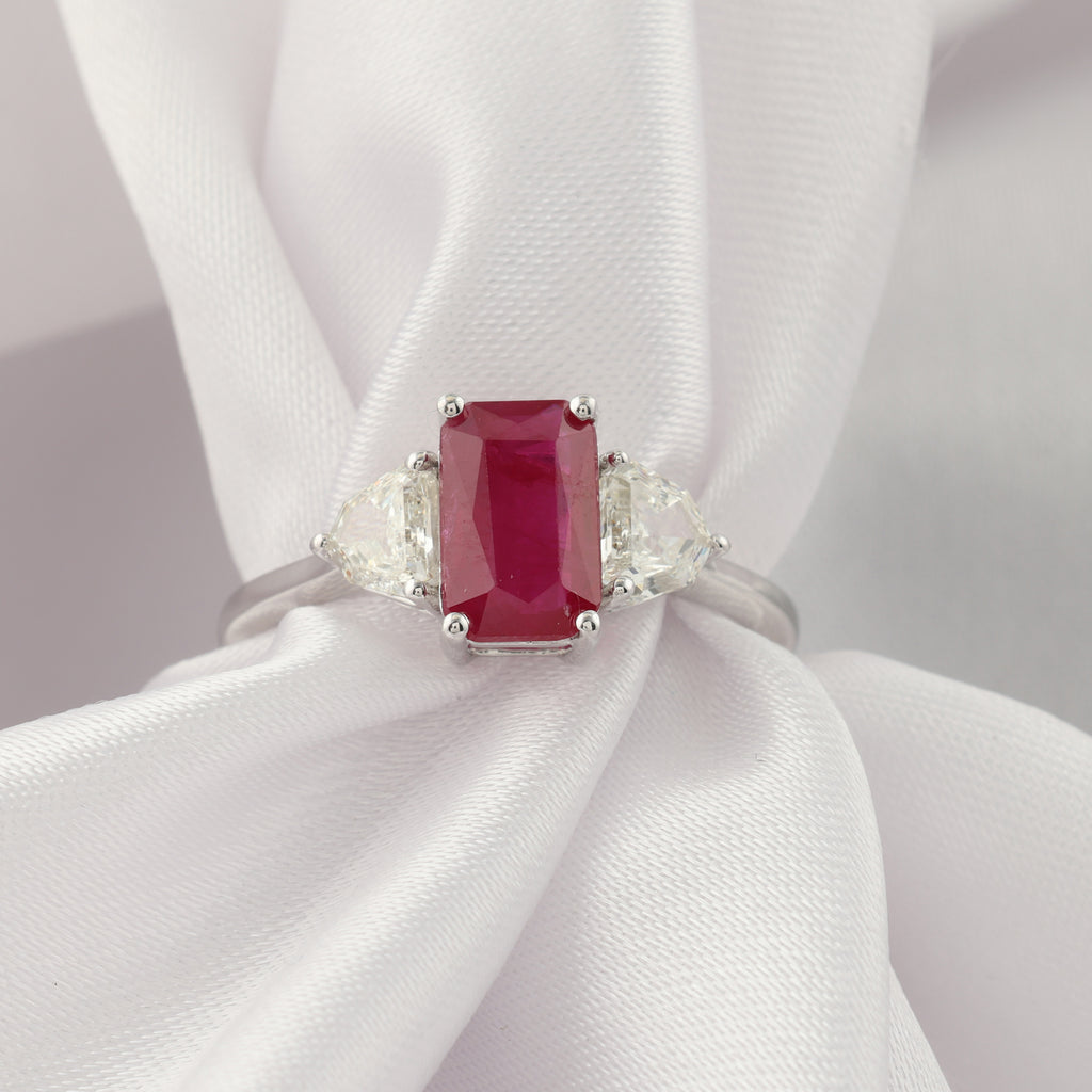 Octagon Cut Ruby Gemstone Ring with Natural Diamond Accents