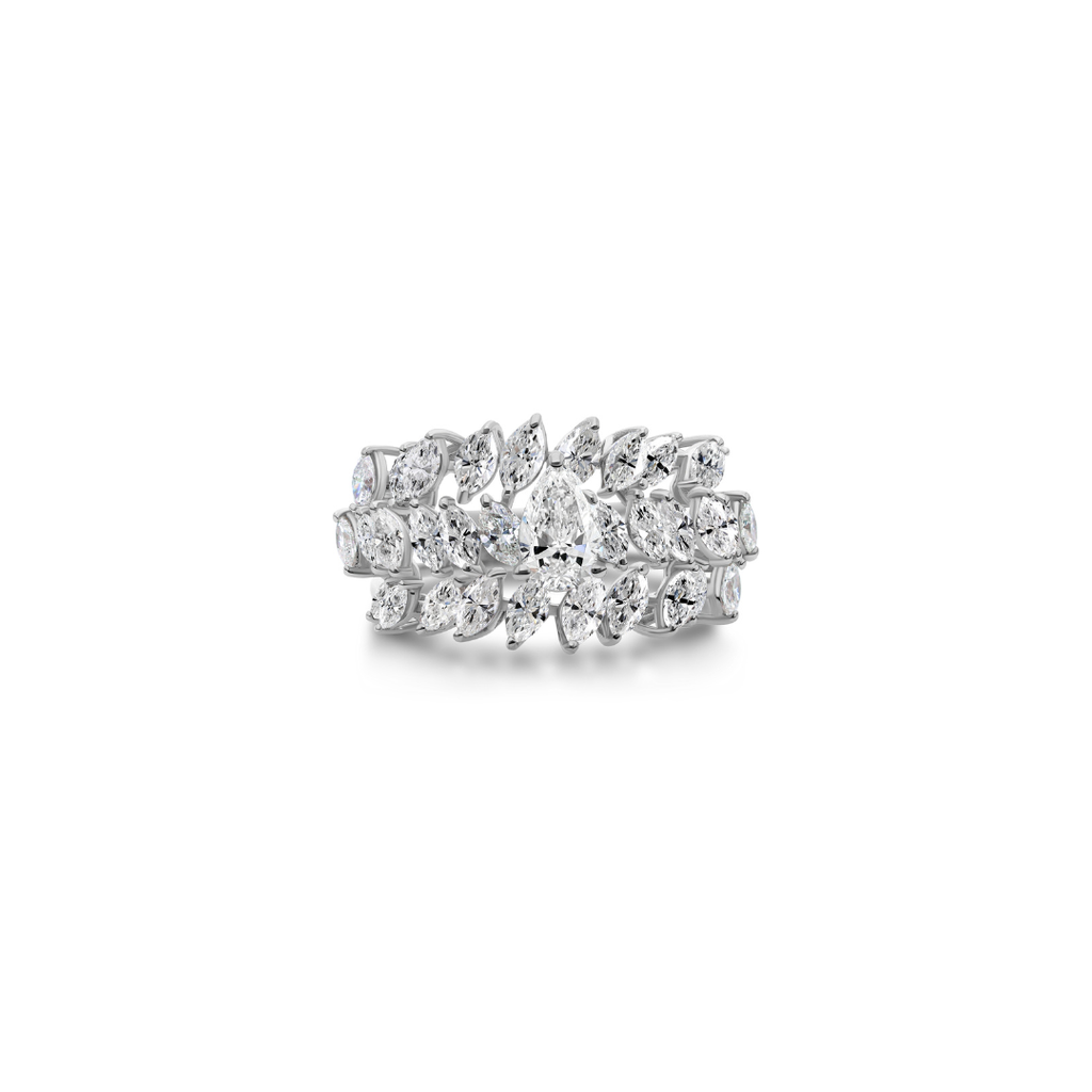 Multi Row Marquise Cut Natural Diamond Wide Statement Ring