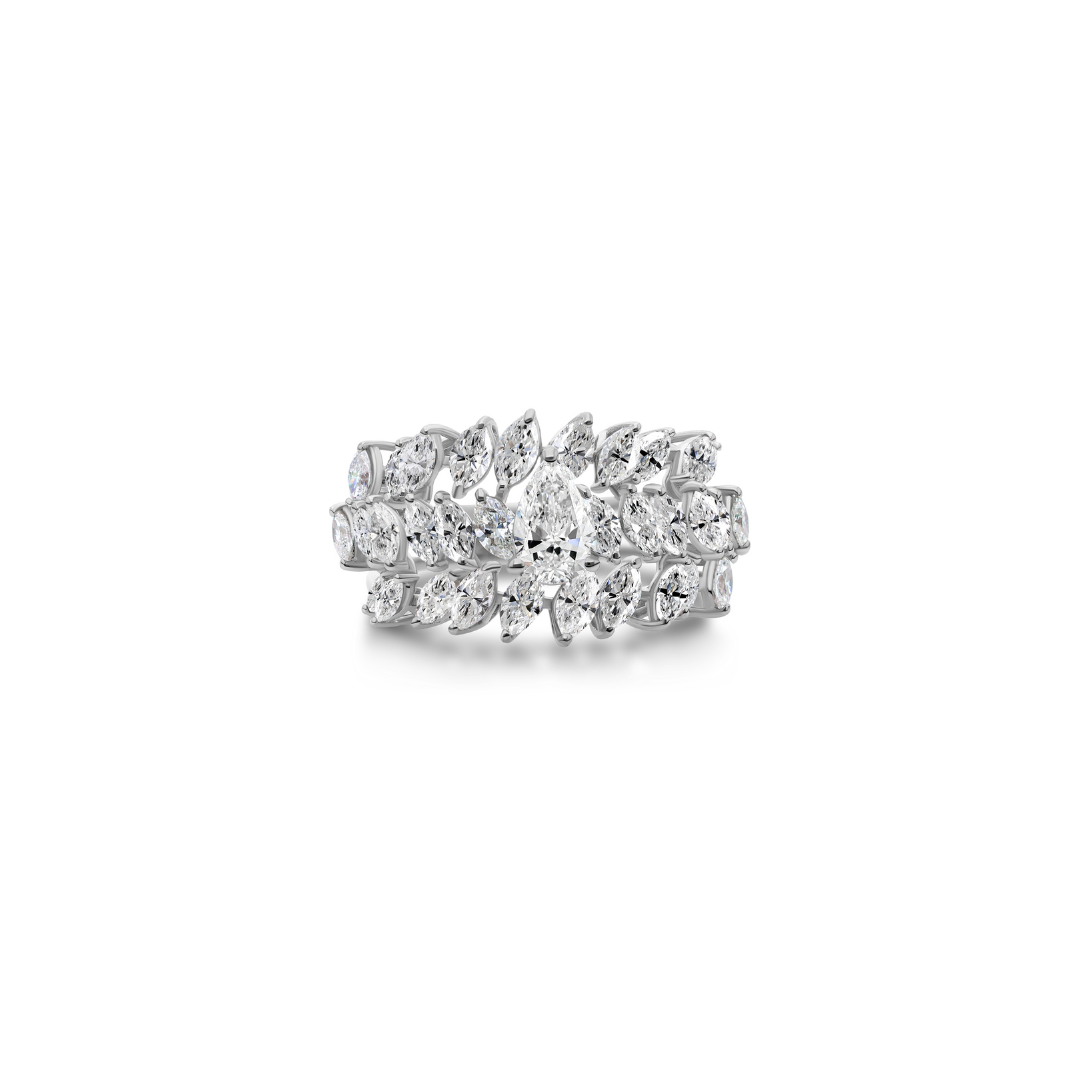 Multi Row Marquise Cut Natural Diamond Wide Statement Ring