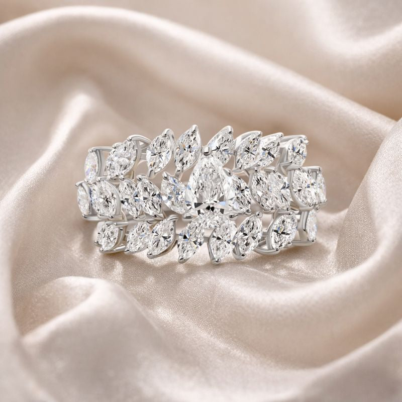 Multi Row Marquise Cut Natural Diamond Wide Statement Ring