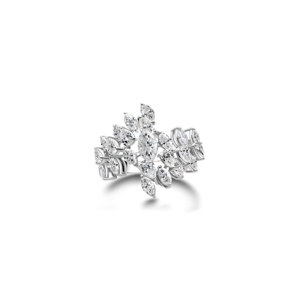 Floral Pear Marquise Natural Diamond Fine Gold Ring