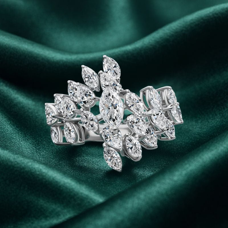 Floral Pear Marquise Natural Diamond Fine Gold Ring
