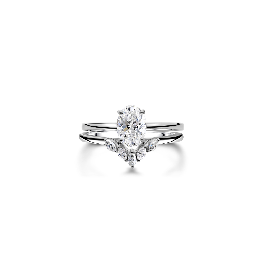 Minimalist Oval Diamond Solitaire Engagement Ring with Marquise Diamond Band