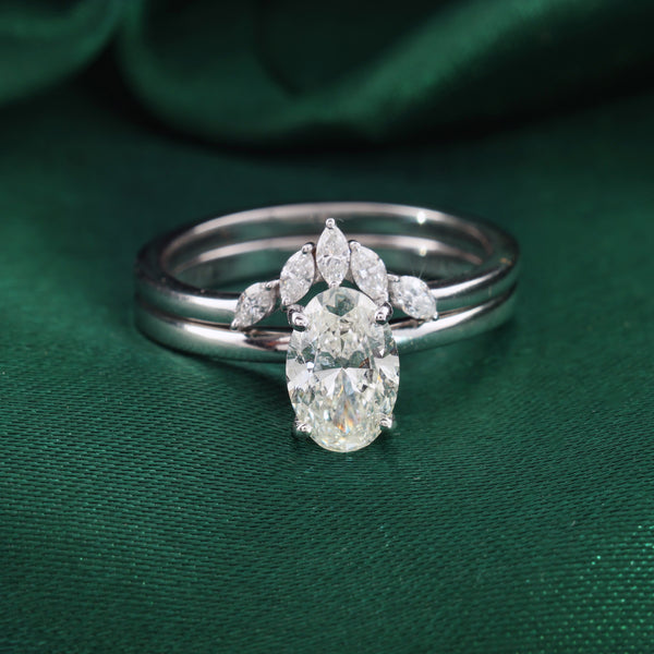 Minimalist Oval Diamond Solitaire Engagement Ring with Marquise Diamond Band