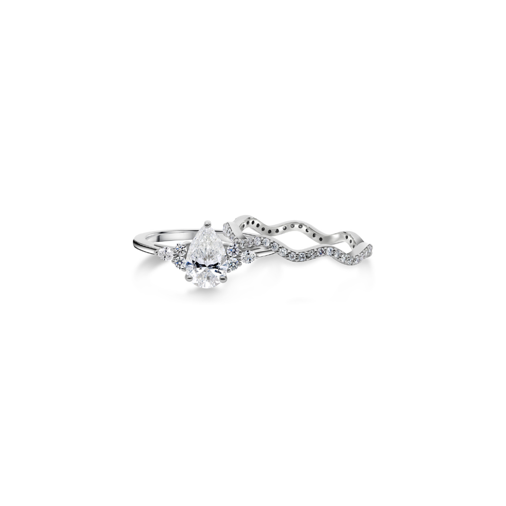 Statement Pear Cut Diamond Engagement Ring with Matching Curved Band