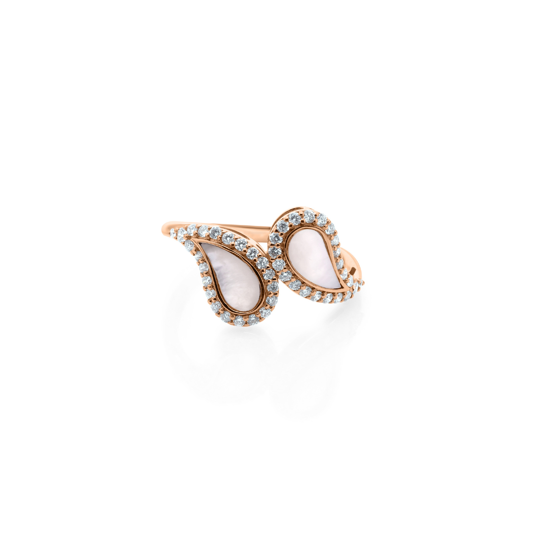 Luxury Double Teardrop Natural Mother of Pearl Diamond Statement Ring