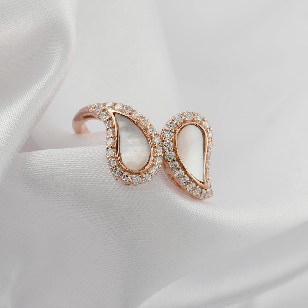 Double Teardrop Mother of Pearl Diamond Statement Ring